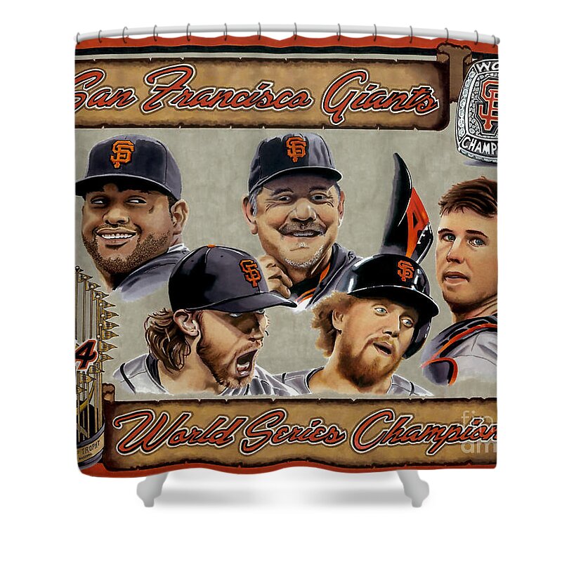 Giants Shower Curtain featuring the drawing World Champs by Cory Still