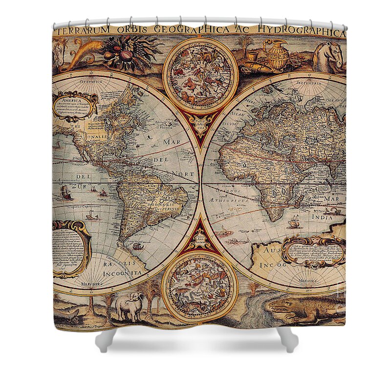 World Map Shower Curtain featuring the photograph World Map 1636 by Photo Researchers