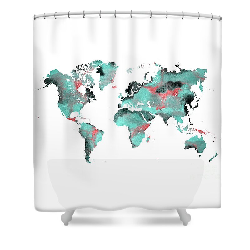 Map Of The World Shower Curtain featuring the digital art World map art 85 by Justyna Jaszke JBJart
