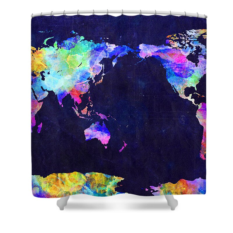 Map Of The World Shower Curtain featuring the digital art World Map Urban Watercolor Pacific by Michael Tompsett