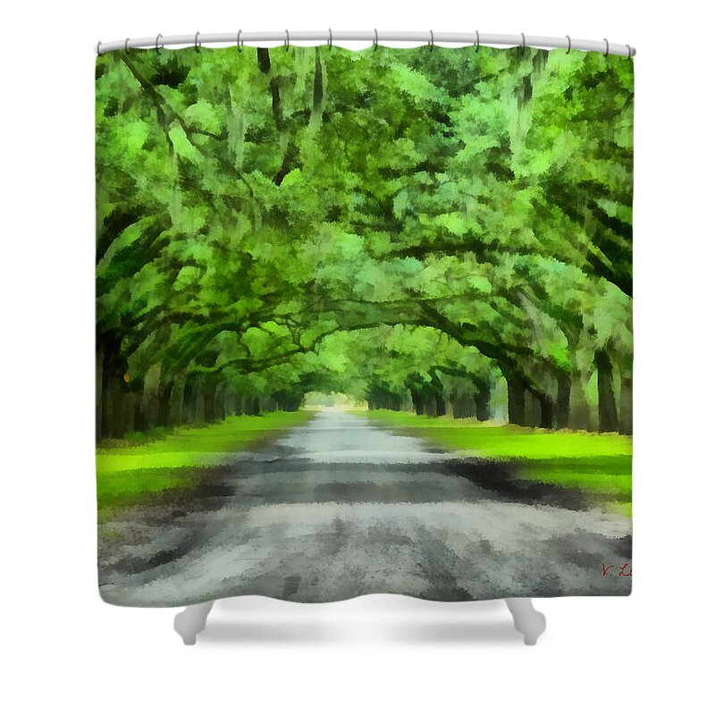 Oak Shower Curtain featuring the painting Wormsloe Plantation by Lynne Jenkins