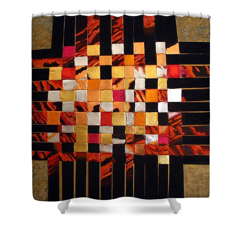 Mixed Media Shower Curtain featuring the mixed media Woven Sky by Anni Adkins