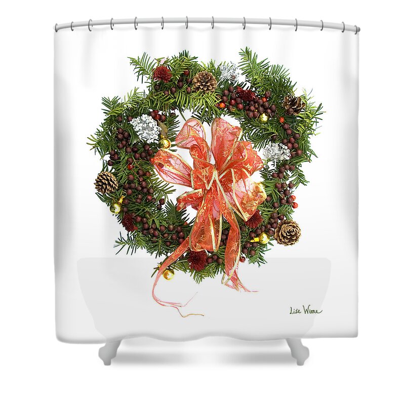 Lise Winne Shower Curtain featuring the digital art Wreath With Bow by Lise Winne