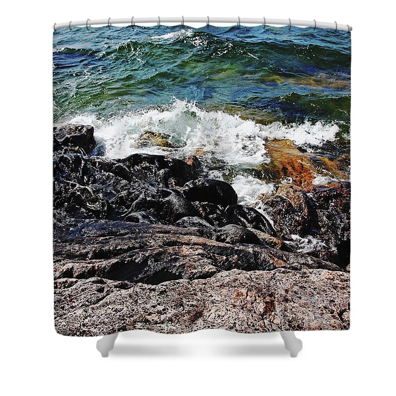 Wreck Island Shower Curtain featuring the photograph Wreck Island Shore I by Debbie Oppermann