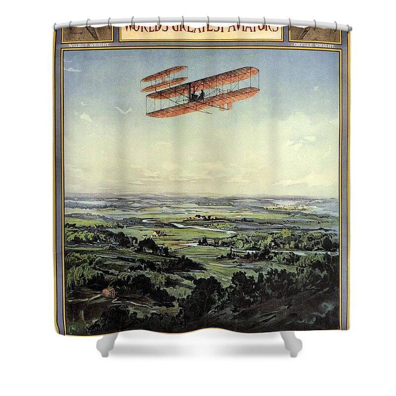 Dayton Shower Curtain featuring the mixed media Wright Brothers - World's Greatest Aviators - Dayton, Ohio - Retro travel Poster - Vintage Poster by Studio Grafiikka