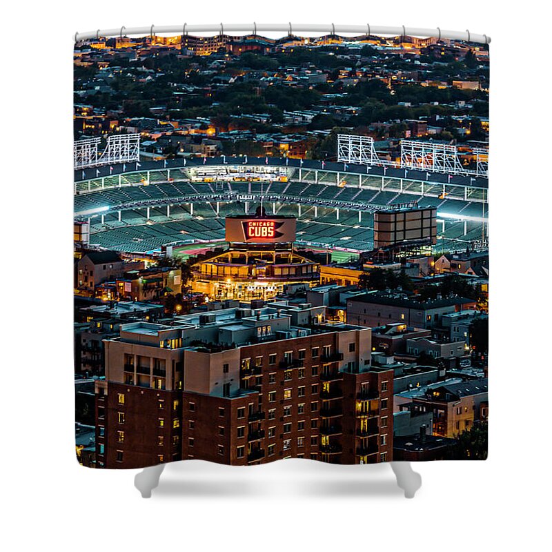 Wrigley Field From Park Place Towers Dsc4678 Shower Curtain featuring the photograph Wrigley Field from Park Place Towers DSC4678 by Raymond Kunst