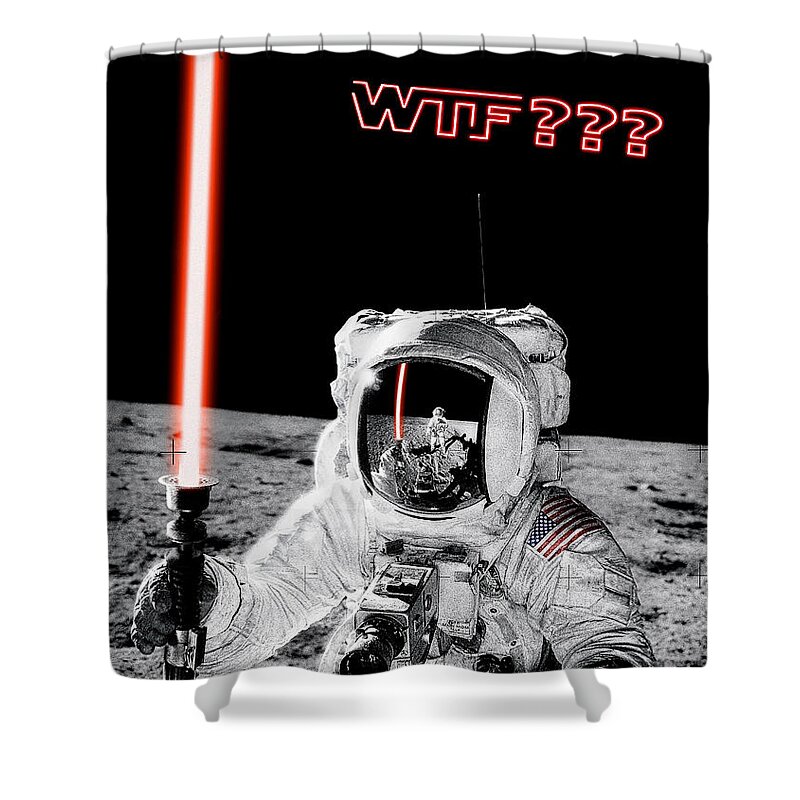 Wtf Shower Curtain featuring the photograph WTF? Alan Bean Finds Lightsaber on the Moon by Weston Westmoreland