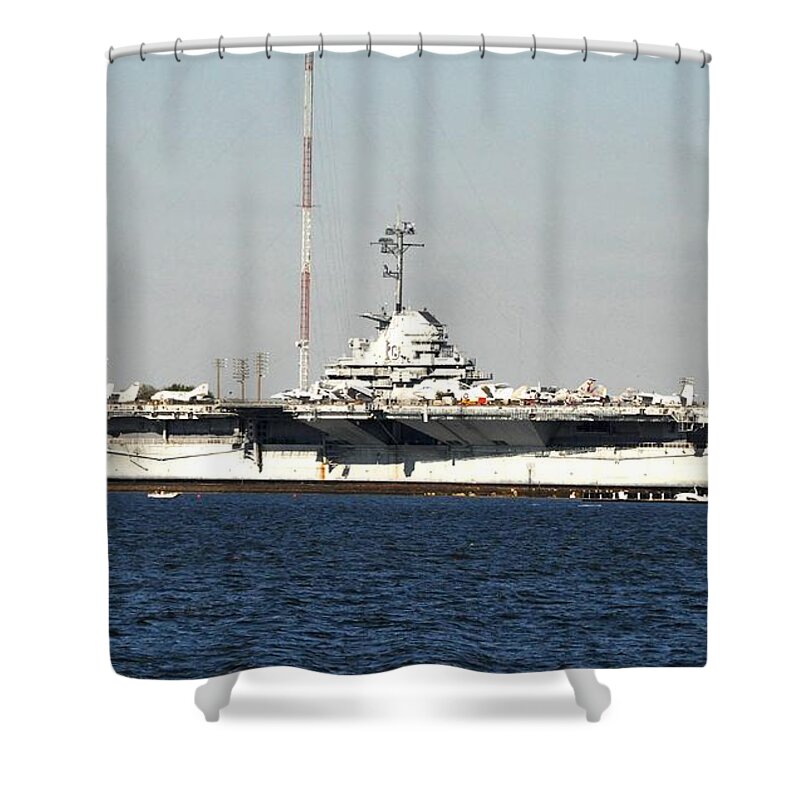 Uss Yorktown Shower Curtain featuring the photograph WWII Aircraft Carrier USS Yorktown by John Black