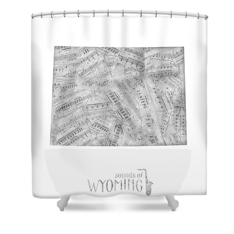 Wyoming Shower Curtain featuring the digital art Wyoming Map Music Notes by Bekim M