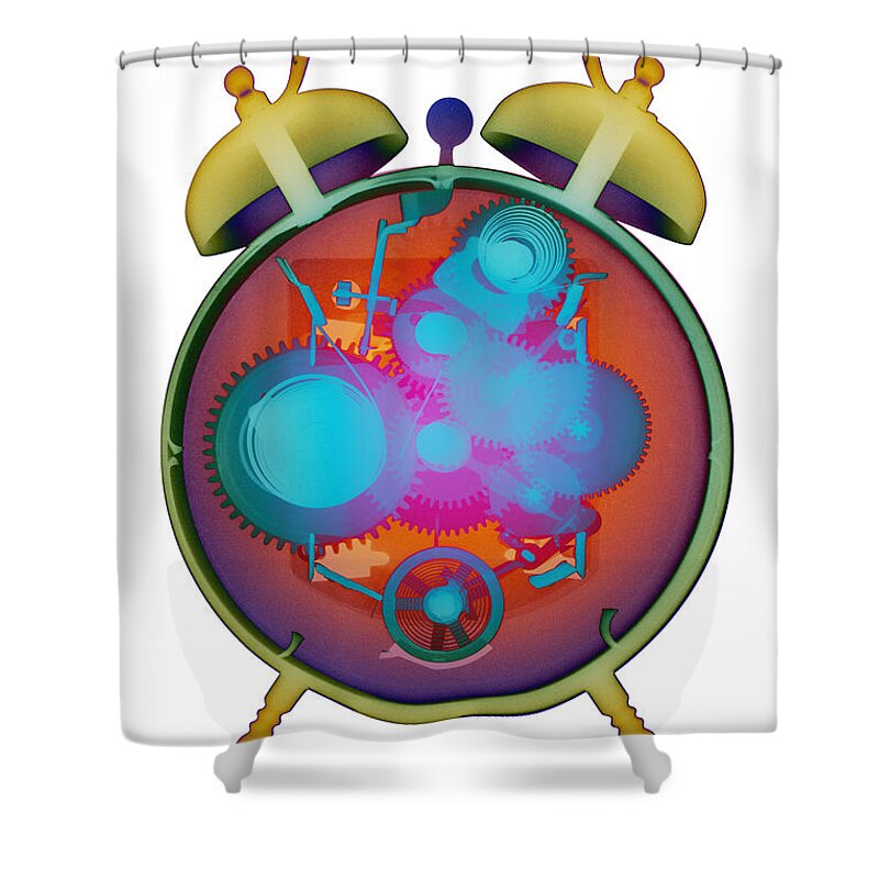 X-ray Art Photography Shower Curtain featuring the photograph X-ray Alarm Clock No. 2 by Roy Livingston