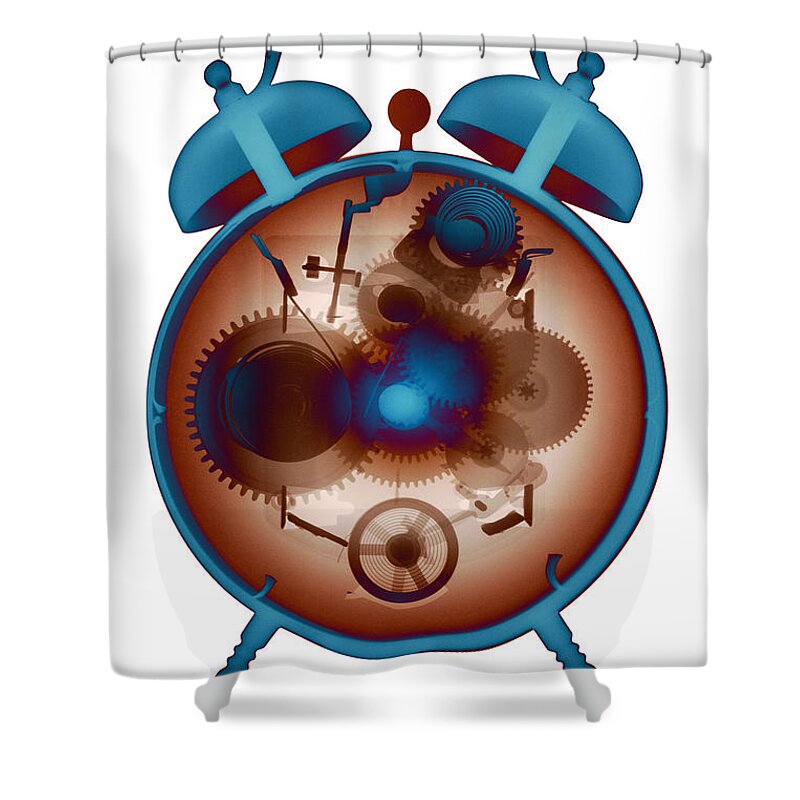 X-ray Art Photography Shower Curtain featuring the photograph X-ray Alarm Clock No. 3 by Roy Livingston