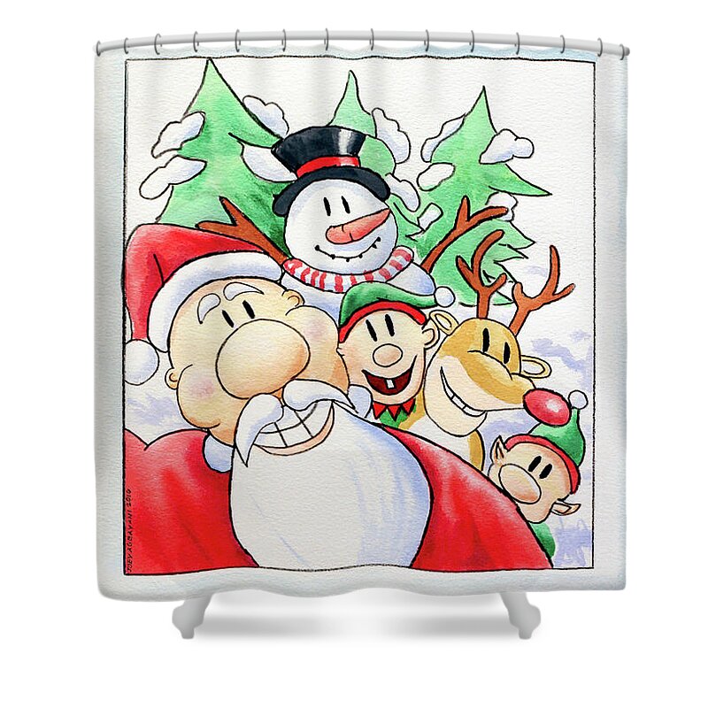 Santa Shower Curtain featuring the painting Santa's Xmas Selfie by Joey Agbayani