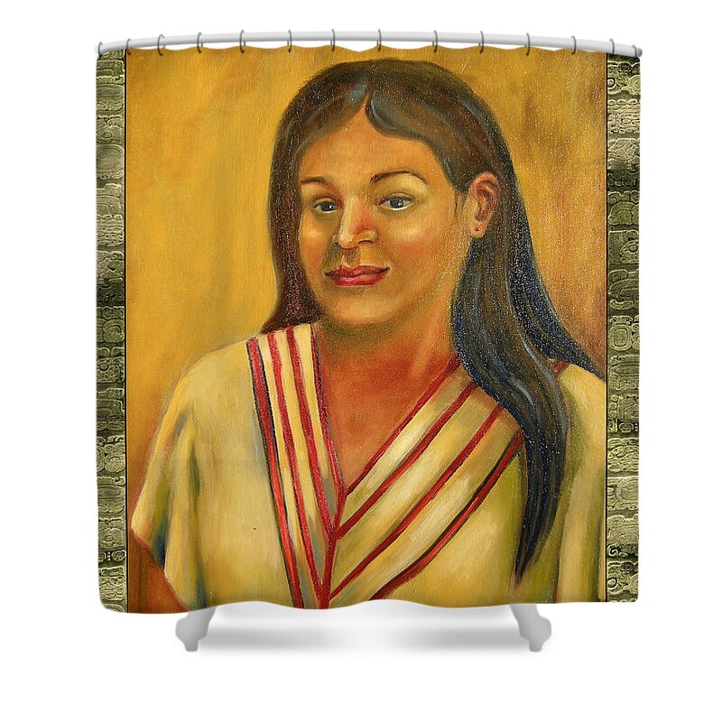 Xochitl Shower Curtain featuring the painting Xochitl Illustration by Lilibeth Andre
