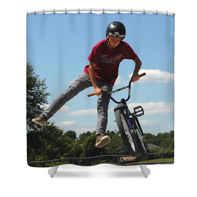 Bmx Shower Curtain featuring the photograph Xtreme Biker 311 by Joyce StJames