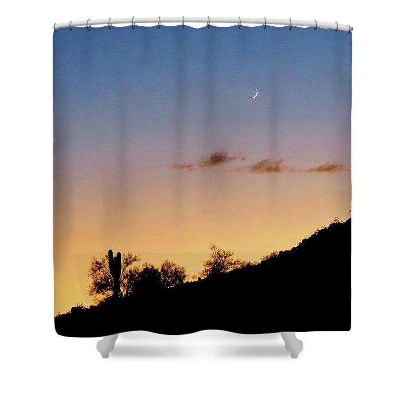Desert Landscape Shower Curtain featuring the photograph Y Cactus Sunset Moonrise by Judy Kennedy