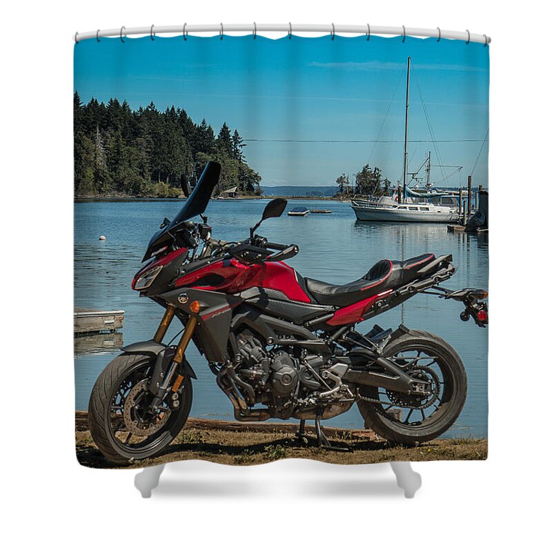 Motorcycle Shower Curtain featuring the photograph Yamaha fj-09 .6 by E Faithe Lester