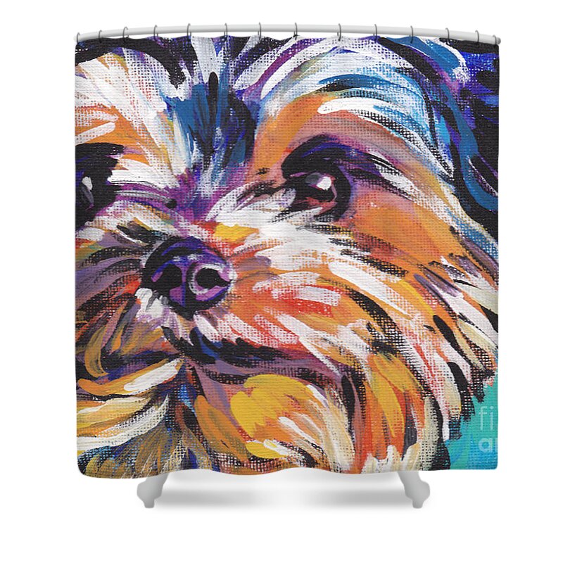 Yorkshire Terrier Shower Curtain featuring the painting Yay Yorkie by Lea S