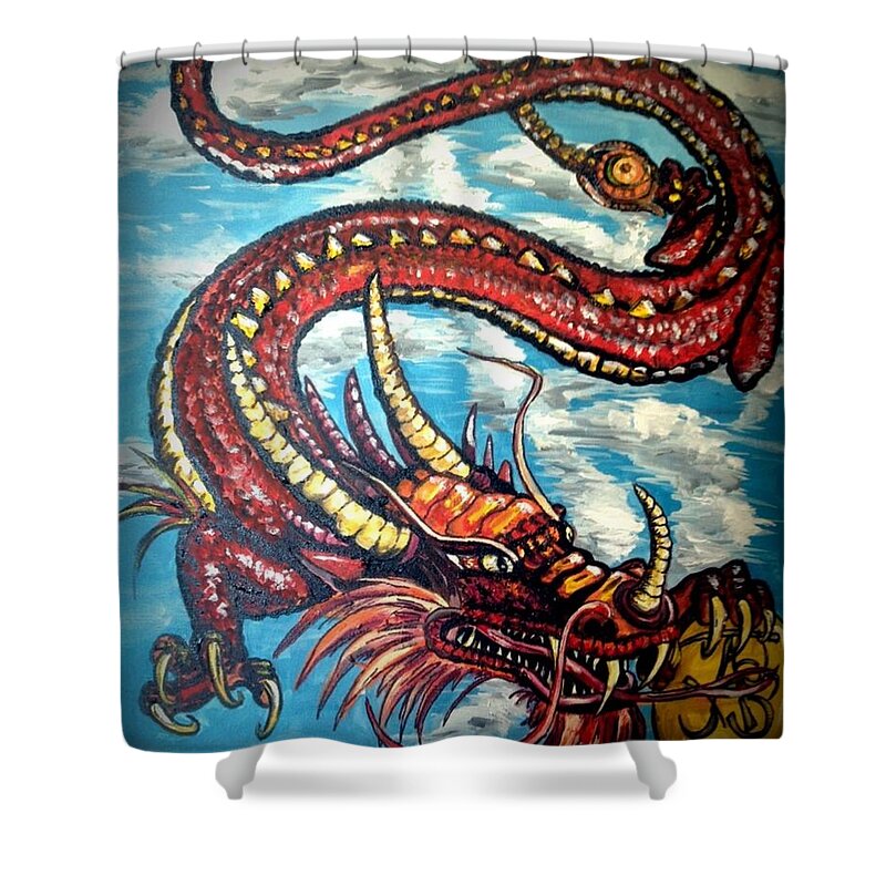 Dragon Shower Curtain featuring the painting Year Of The Dragon by Alexandria Weaselwise Busen