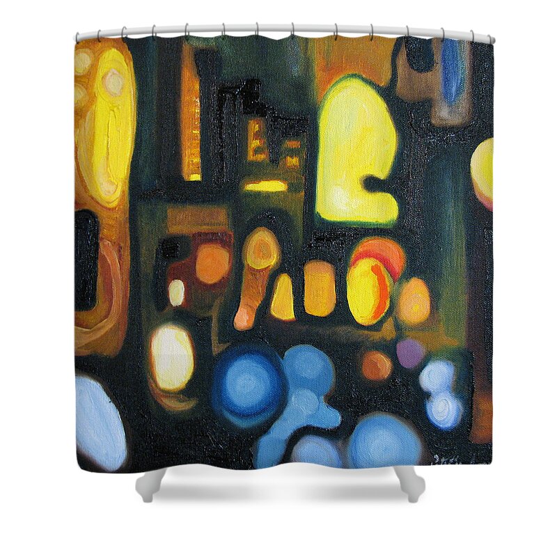 Abstract Shower Curtain featuring the painting Yellow and Blue by Patricia Arroyo