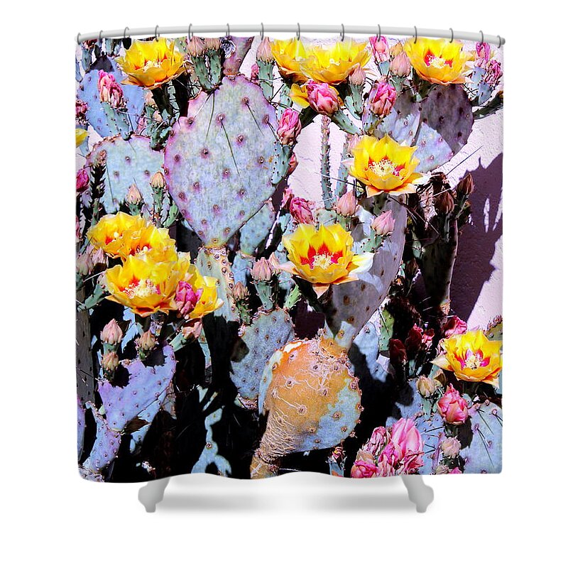 March Shower Curtain featuring the photograph Yellow and Red flower by M Diane Bonaparte