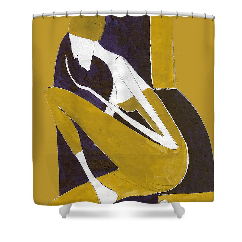 Woman Shower Curtain featuring the painting Yellow and Violet by Maya Manolova