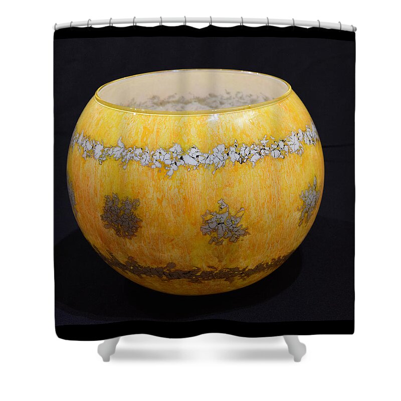 Glass Shower Curtain featuring the glass art Yellow and White Vase by Christopher Schranck
