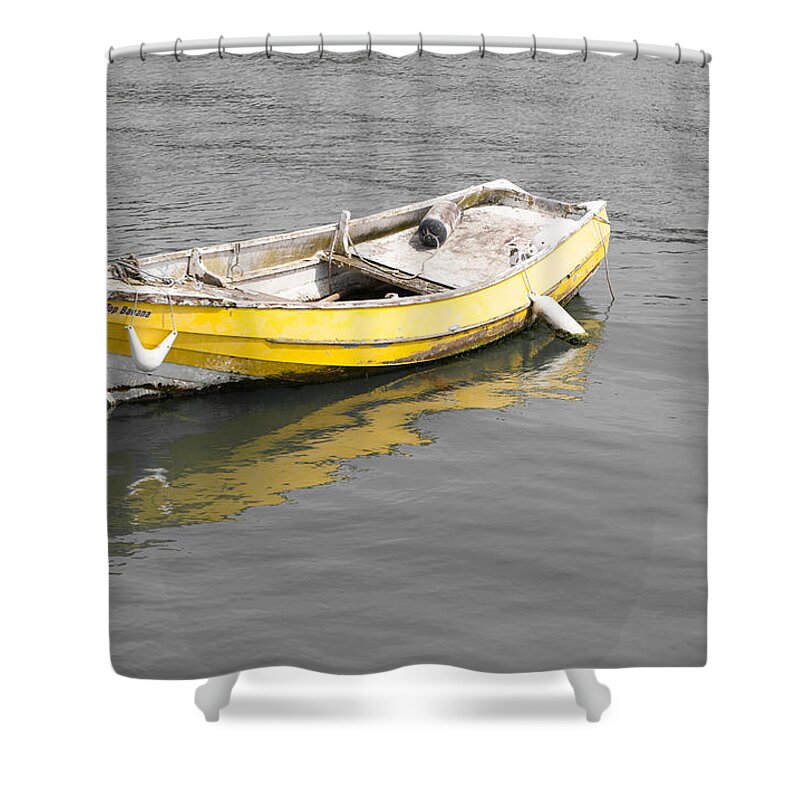 Devon Shower Curtain featuring the photograph Yellow Boat by Helen Jackson