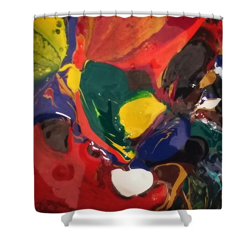 Abstract Shower Curtain featuring the photograph Yellow Butterfly Is Headbutting Blue Bean by Gyula Julian Lovas