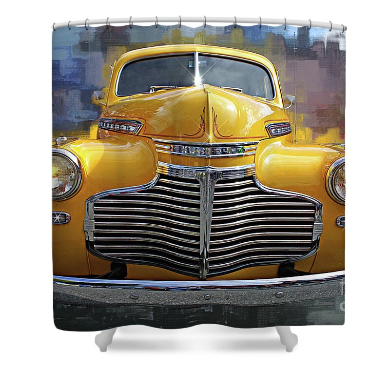 Cars Shower Curtain featuring the photograph Yellow Chevy by Randy Harris