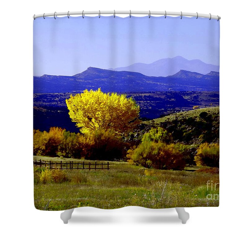 Yellow Cotton Wood Red Vale Colorado Shower Curtain featuring the digital art Yellow Cotton Wood red Vale Colorado by Annie Gibbons