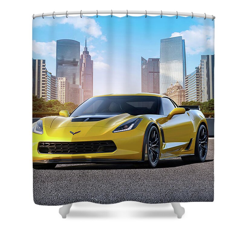 Chevrolet Shower Curtain featuring the digital art Yellow Fever by Peter Chilelli