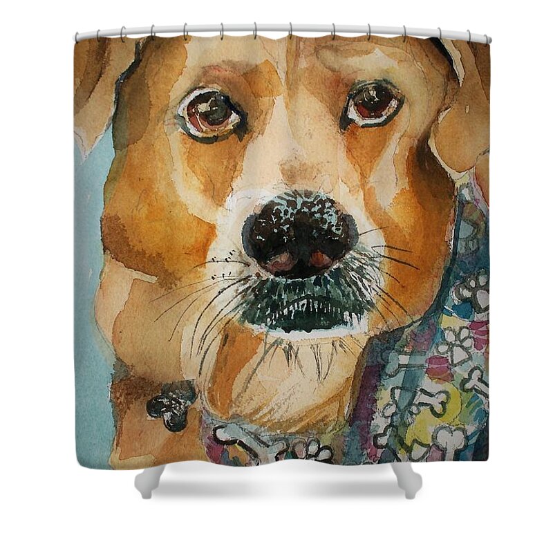 Dog Shower Curtain featuring the painting Yellow Lab by Mindy Newman