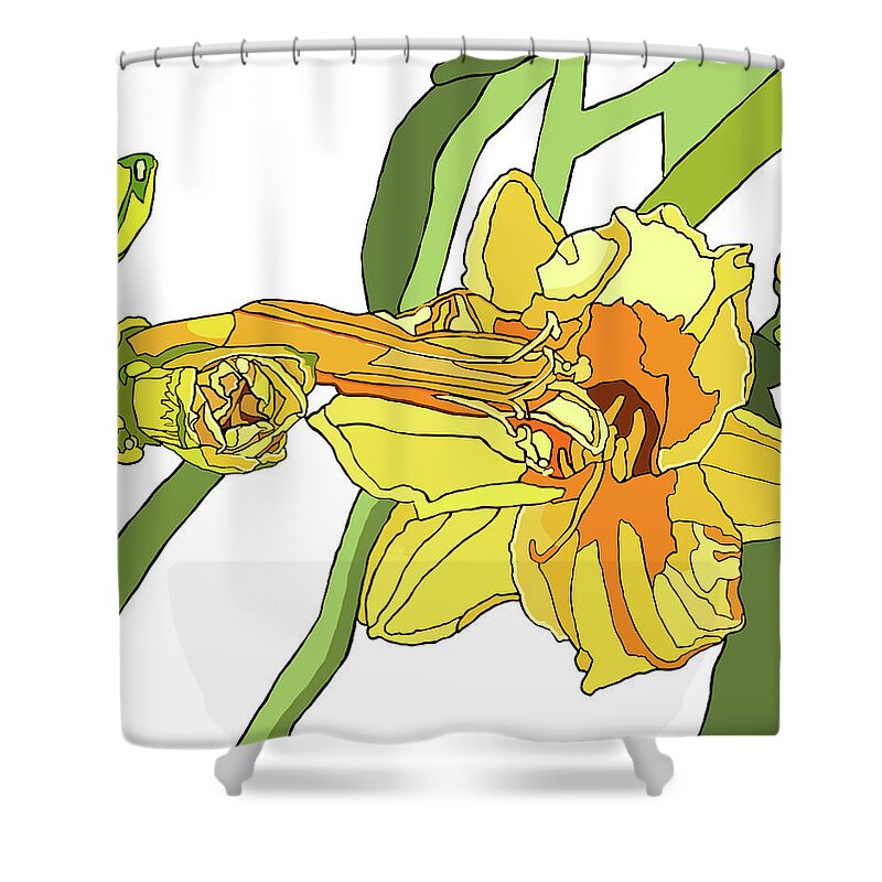 Lily Shower Curtain featuring the painting Yellow Lily and Bud, Graphic by Jamie Downs