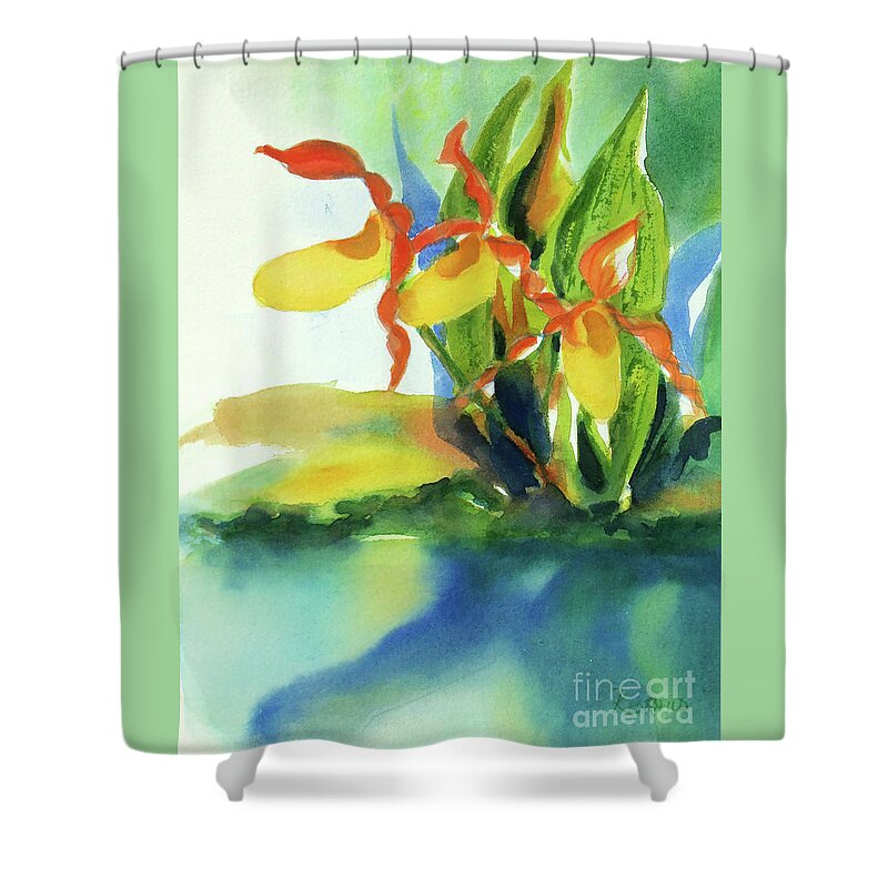 Paintings Shower Curtain featuring the painting Yellow Moccasin Flowers by Kathy Braud