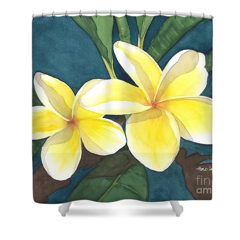 Hao Aiken Shower Curtain featuring the painting Yellow Plumerias II - Watercolor by Hao Aiken