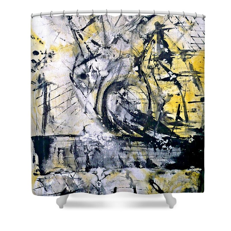 Yellow Shower Curtain featuring the painting Yellow by 'REA' Gallery