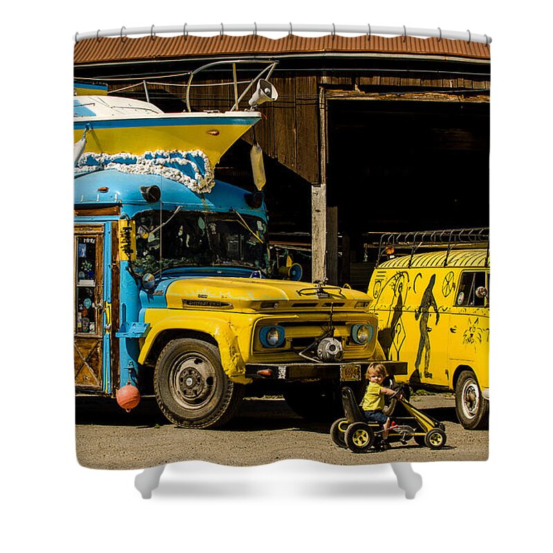 Bus Shower Curtain featuring the photograph Yellow by Richard Kimbrough