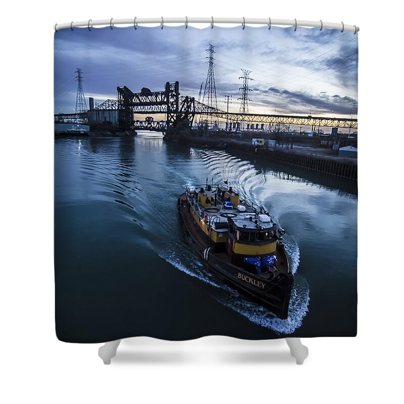 Tug Boat Shower Curtain featuring the photograph Yellow Tug Boat Approaching by Sven Brogren