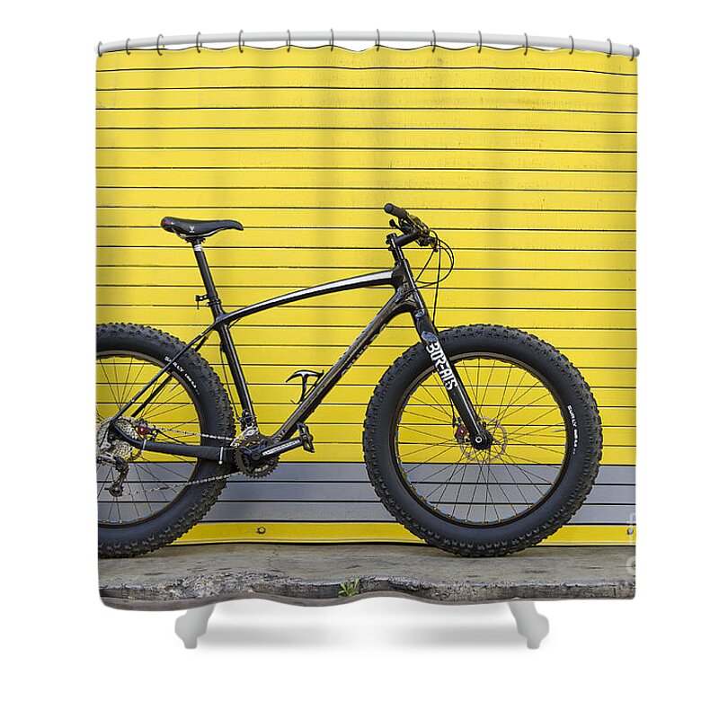 Fat Bike Shower Curtain featuring the photograph Yellow wall fat bike by Bryan Keil