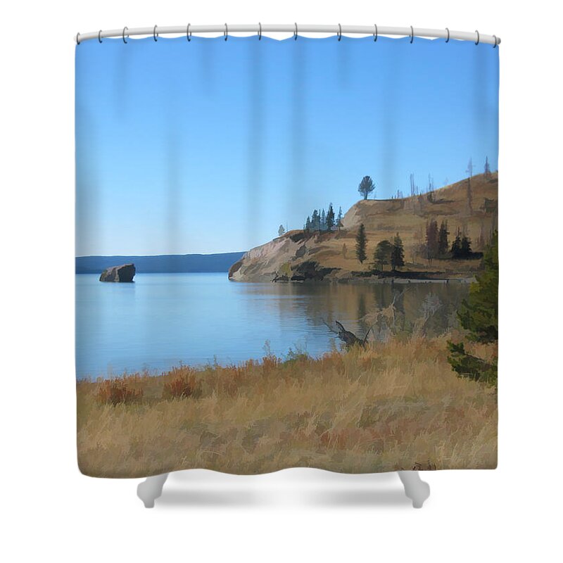 Yellowstone Shower Curtain featuring the digital art Yellowstone Lake SE by Gary Baird