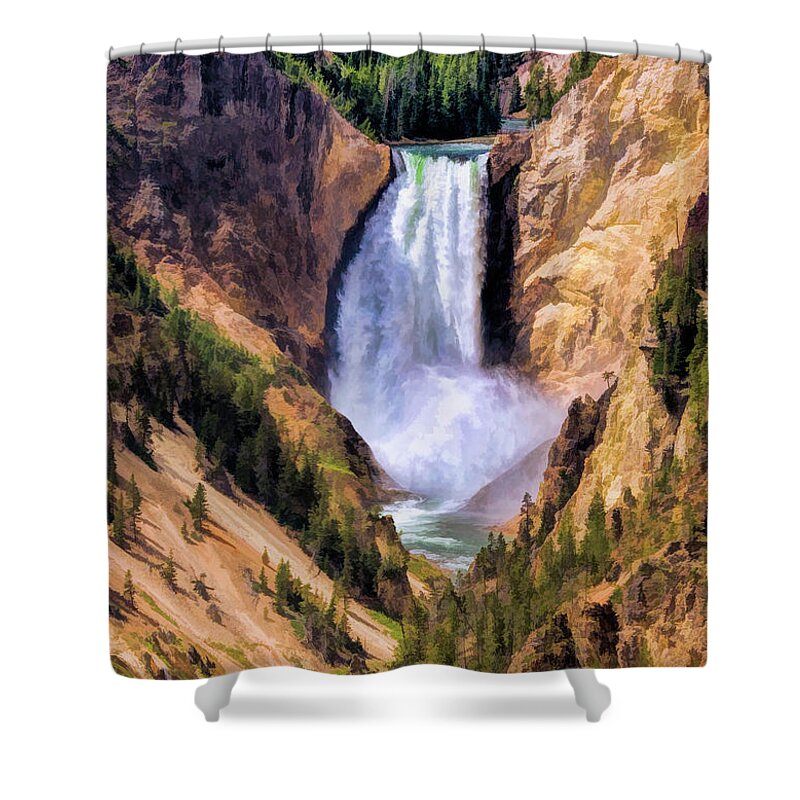 Yellowstone Shower Curtain featuring the painting Yellowstone National Park Upper Falls by Christopher Arndt