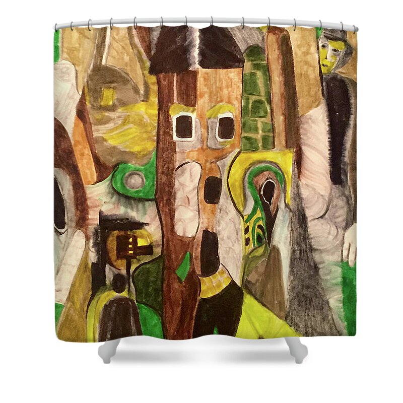 Abstract Shower Curtain featuring the drawing Yes its me i did it now leave me alone by Dennis Ellman