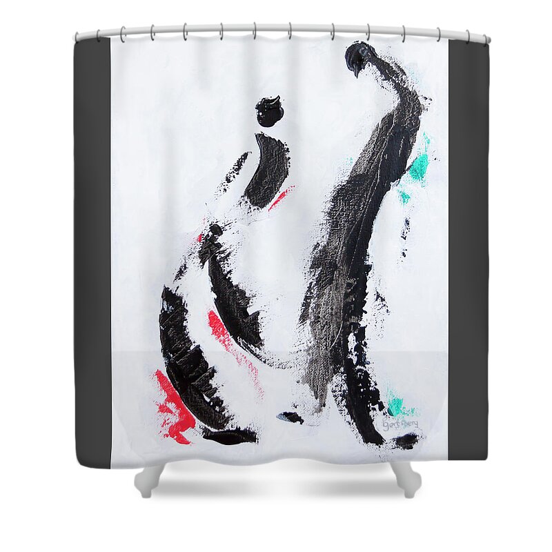Figurative Abstract Shower Curtain featuring the painting Yes Or No - Conversing Couple by Ben and Raisa Gertsberg