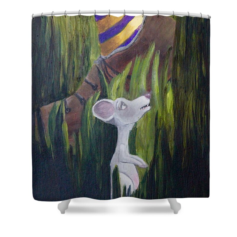 Mouse Shower Curtain featuring the painting Yikes Mouse by April Burton