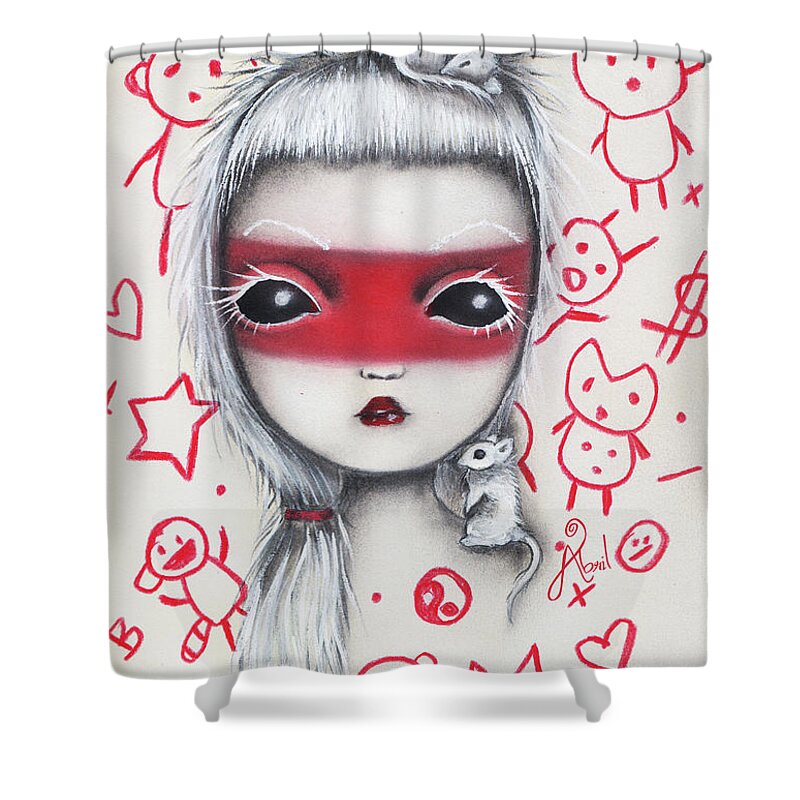 Inspired By Die Antwoord Shower Curtain featuring the painting Yo by Abril Andrade