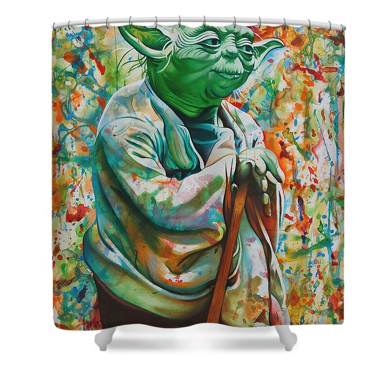 Yoda Shower Curtain featuring the painting Yoda-A Jedis strength flows from the Force by Joshua Morton