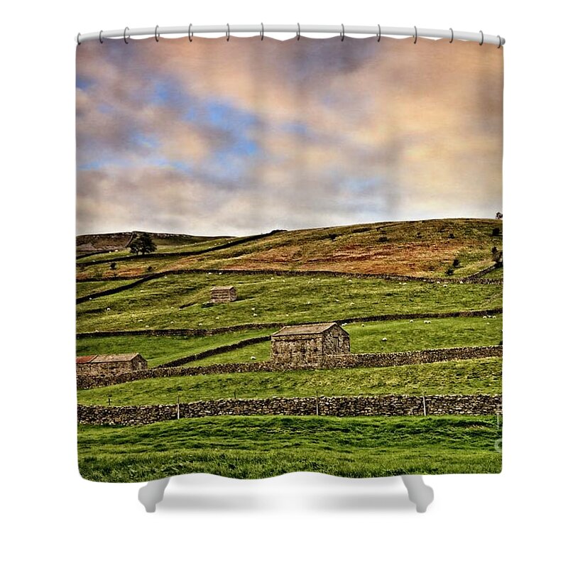 Yorkshire Shower Curtain featuring the photograph Yorkshire Dales Stone Barns and Walls by Martyn Arnold