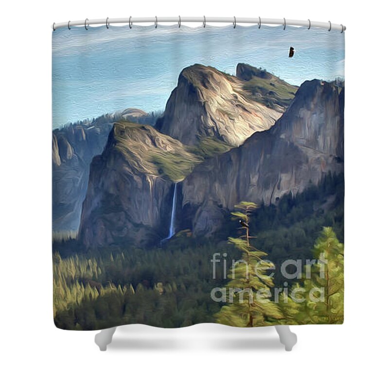 Yosemite Shower Curtain featuring the digital art Yosemite Falls by Walter Colvin