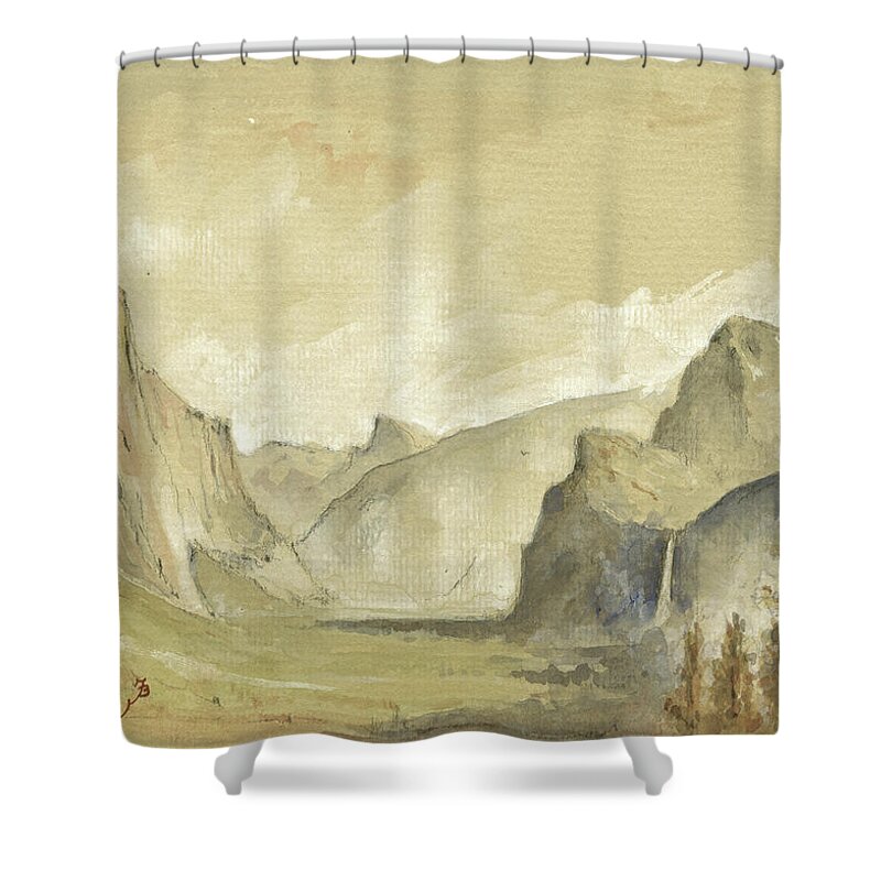 Yosemite Landscape Shower Curtain featuring the painting Yosemite national park by Juan Bosco