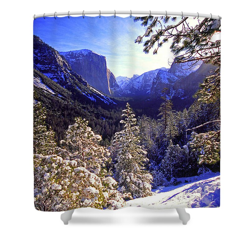 Usa Shower Curtain featuring the photograph Yosemite Valley in winter, California by Gary Corbett